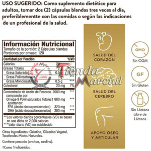 Omega 3 Fish Oil Concentrate Solgar 2000 mg por porción. Apoya la salud del corazón, cerebro, articulaciones y visión. Frasco con 120 softgels importado de USA.