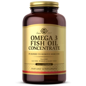 Omega 3 Fish Oil Concentrate Solgar 2000 mg por porción. Apoya la salud del corazón, cerebro, articulaciones y visión. Frasco con 120 softgels importado de USA.