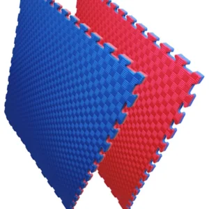 Tatami de EVA de alta densidad de 4 cm de grosor en colores rojo y azul, tipo rompecabezas, ideal para judo, aikido, hapkido, ninjutsu y artes marciales.