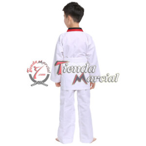 Uniforme Oficial para Taekwondo con cuello negro/rojo para jóvenes y niños