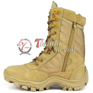Botas ALPHA Cuero Beige: durabilidad y estilo para uso militar, airsoft o casual. 100% cuero hidrofugado, suela antideslizante, cremallera lateral.