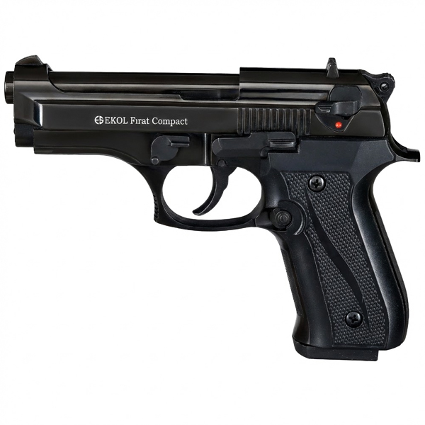 Pistola traumática Ekol Firat Compact negra 9 mm P.A.K. Compacta, metálica, 15 disparos. Ideal para defensa disuasiva y entrenamiento.