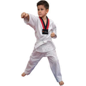 Uniforme ligero para combate, Oficial para Taekwondo con cuello negro/rojo para niños y jóvenes - Tienda Marcial Colombia