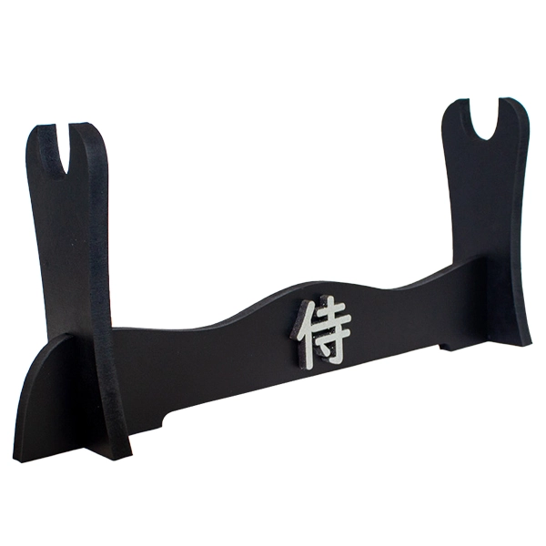 Base espadas X1 en madera con acabado negro mate y kanji samurai en relieve