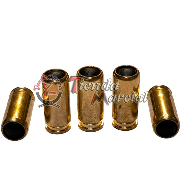 Detalle del proyectil de goma de la munición traumática Ozkursan calibre 9 mm P.A. Rubber Bullet para pistolas traumáticas en Colombia.