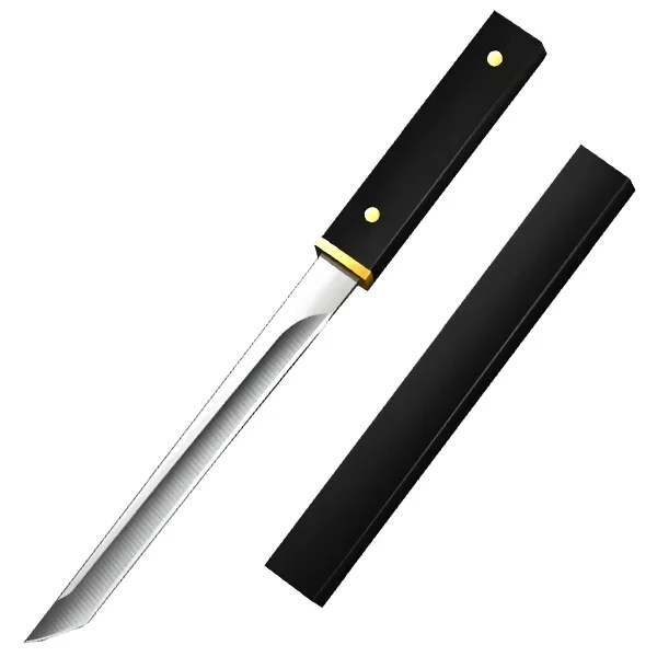 Espada Shirasaya cortapapel negra con funda, réplica decorativa japonesa sobre fondo blanco