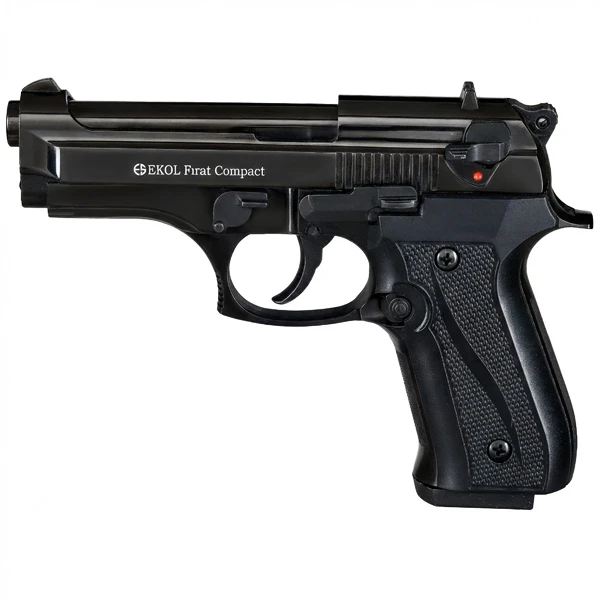 Pistola traumática Ekol Firat Compact negra calibre 9mm P.A.K., vista lateral, sin marca de agua - Tienda Marcial Colombia