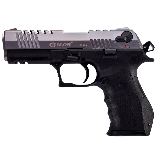 Vista lateral izquierda de la pistola de fogueo Blow TR92K calibre 9 mm Magnum con acabado bicolor para entrenamiento y colección en Colombia.
