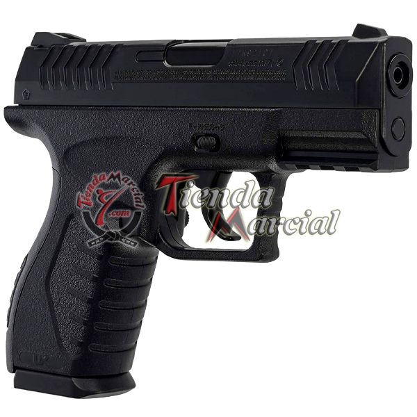 Pistola de gas Umarex XBG CO2 calibre 4.5 mm para balines de acero, vista lateral derecha, ideal para tiro deportivo, entrenamiento y práctica de precisión.