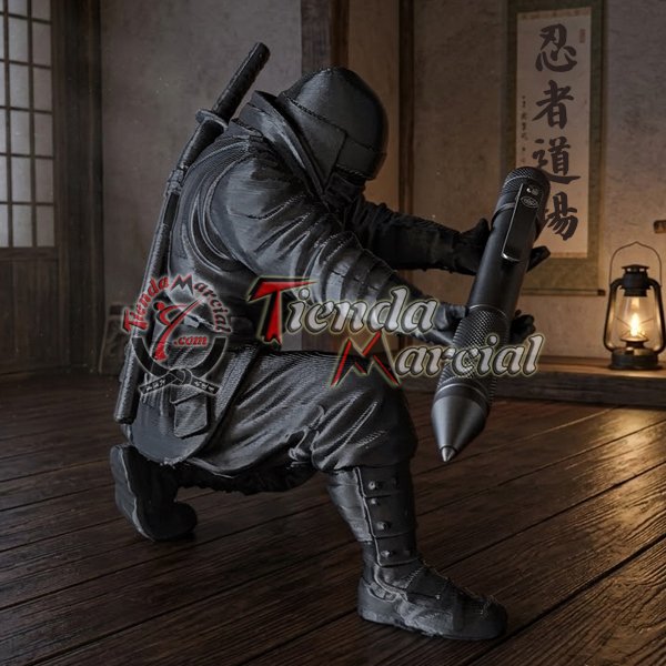 Base ninja para lapiceros fabricada en PVC con impresión 3D. Portalápices decorativo con figura ninja y espadas en la espalda, ideal para escritorio, oficina o regalo para amantes de la cultura ninja.