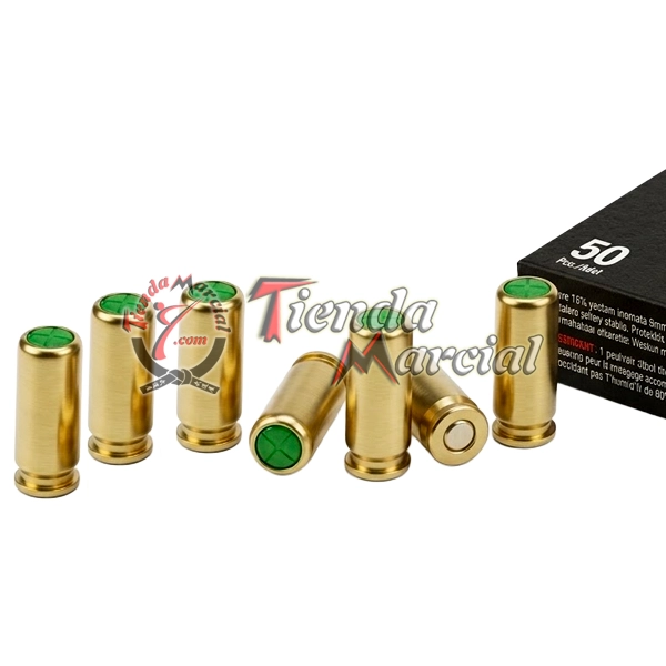 Cartuchos de fogueo Ozkursan calibre 9 mm P.A.K. para pistolas traumáticas, entrenamiento táctico, simulación y defensa personal en Colombia.