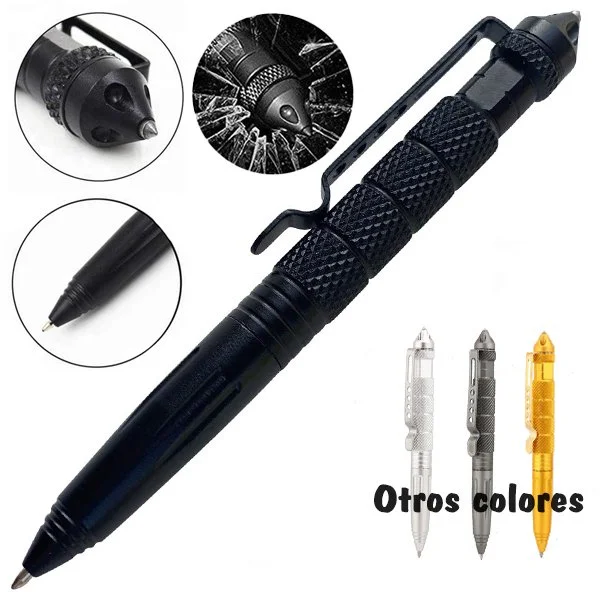 Bolígrafo Táctico Militar en sus 4 colores disponibles: dorado, gris, negro y plateado