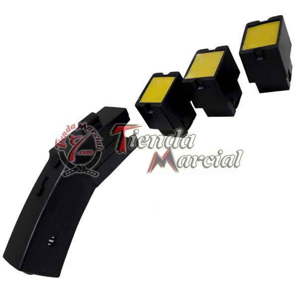 Pistola Taser Eléctrica 80KV junto a sus 3 cartuchos de disparo de repuesto