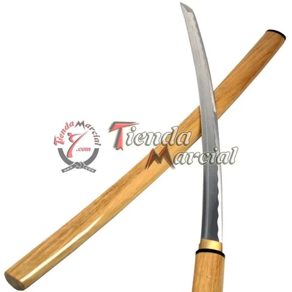 Shirasaya - detalle del filo con hamon y habaki en latón