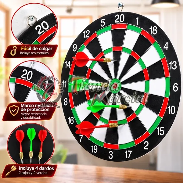 Tablero de dardos doble cara 12 pulgadas para juegos de puntería, incluye 4 dardos con punta metálica