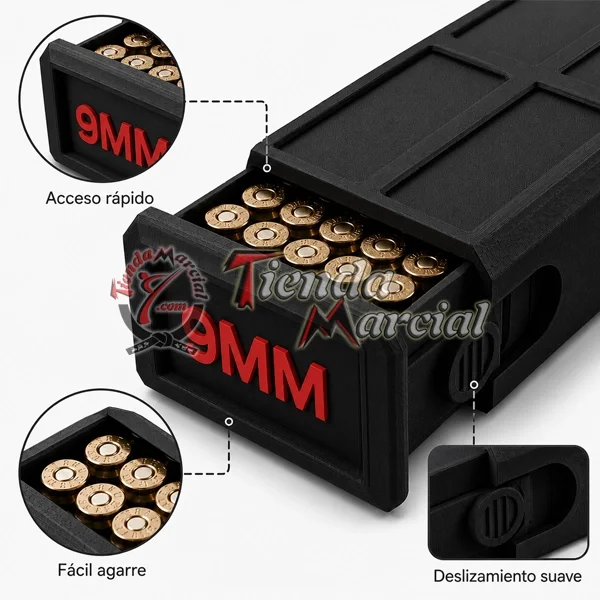 Caja para munición 9mm X50 para almacenamiento y transporte de cartuchos, organizador plástico Colombia