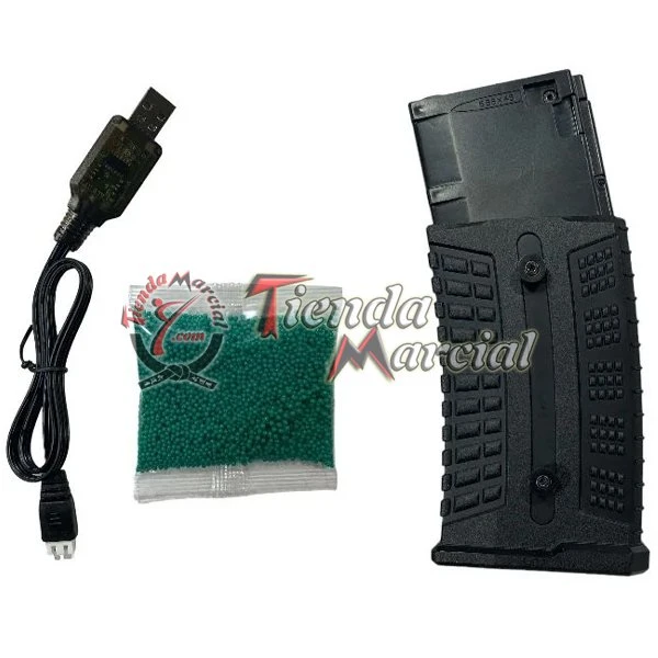 Fusil Hidrogel F4, réplica airsoft blowback, 240 FPS, batería 11.1V, hidrogel - accesorios incluidos: cargador de batería USB, batería LiPo 11.1V y cargador adicional