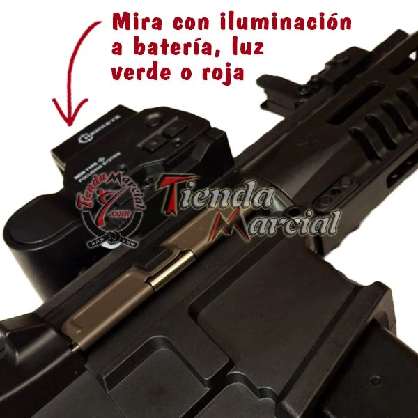 Mira táctica con iluminación a batería, luz verde o roja, montada en el Fusil Hidrogel ARP9