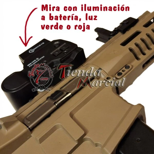 Fusil Hidrogel Automático ARP9 TAN, réplica airsoft compacta CQB, 260 FPS, motor 480, hidrogel - mira táctica con iluminación a batería, luz verde o roja