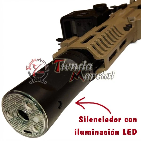 Fusil Hidrogel Automático ARP9 TAN, réplica airsoft compacta CQB, 260 FPS, motor 480, hidrogel - silenciador con iluminación LED