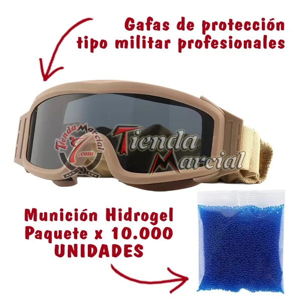 Fusil Hidrogel Automático ARP9 TAN, réplica airsoft compacta CQB, 260 FPS, motor 480, hidrogel - gafas de protección tácticas y bolsa de municiones de hidrogel x 10.000