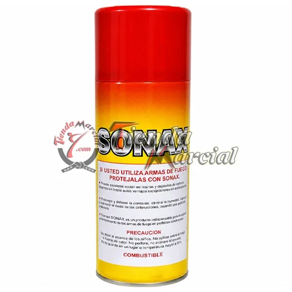 Etiqueta trasera del aceite SONAX con instrucciones de uso y precauciones de manejo.