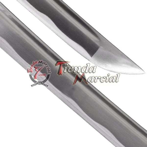 Katana Kuro Samurai, punta de la hoja (kissaki) en acero al carbono 1045