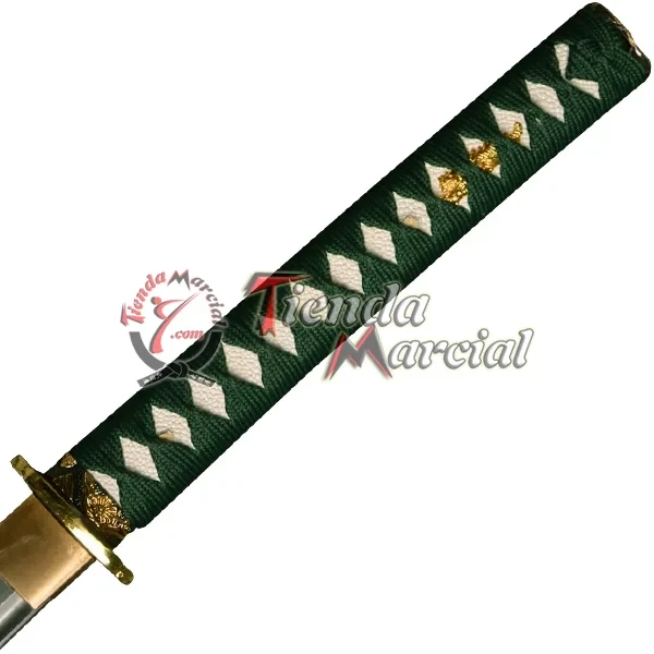 Katana Haruka, empuñadura (tsuka) envuelta en ito verde trenzado tradicional