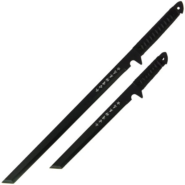 Espadas Ninja Kombat en acero pavonado full tang con empuñadura en cuerda de nylon