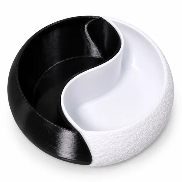 Cuenco yin yang negro y blanco de dos piezas, impreso en 3D en PLA