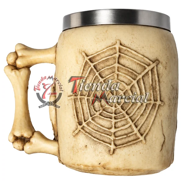 Mug calavera Mizaru - vista posterior con telaraña en relieve 3D